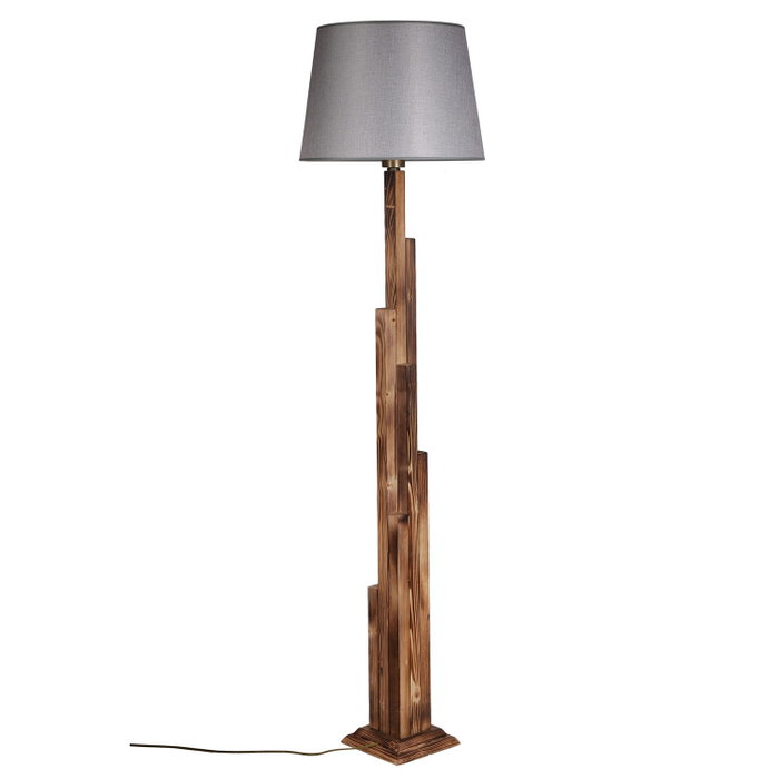 Opviq Lámpara de Pie de Madera con Pantalla de Tela Gris Opviq Lámpara de Pie de Madera con Pantalla de Tela Gris
